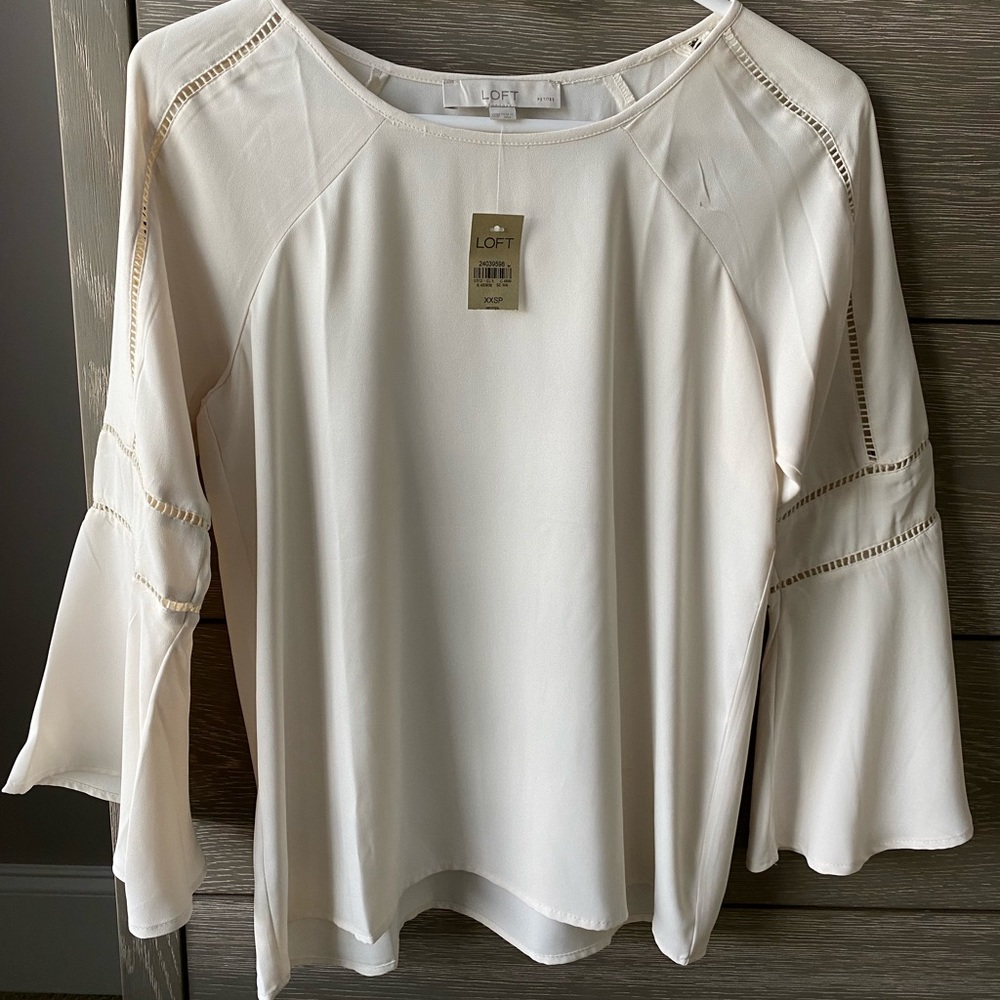 Loft NWT cream blouse top XXS petite bell sleeves